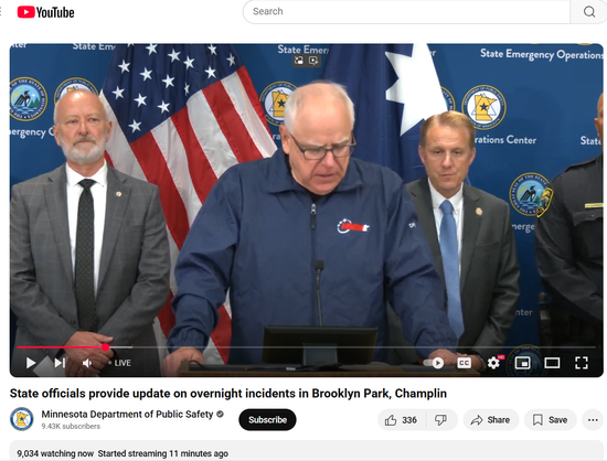 https://www.youtube.com/live/VHtHNAbFnow

Two Minnesota state lawmakers were assassinated in apparent targeted incidents on Saturday. A manhunt is now underway for the gunman.