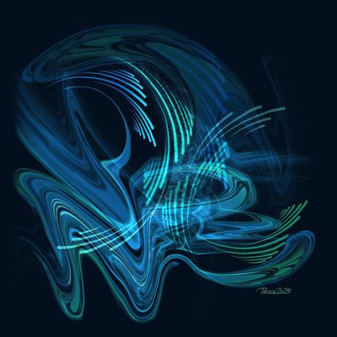 watercolour; an abstract visual of waves and currents of water and droplets intertwining in different directions