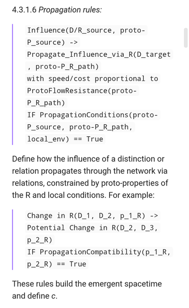Screen image showing relationship between autaxic patterns and physical phenomena: spacetime and the speed of light (propagation, c)