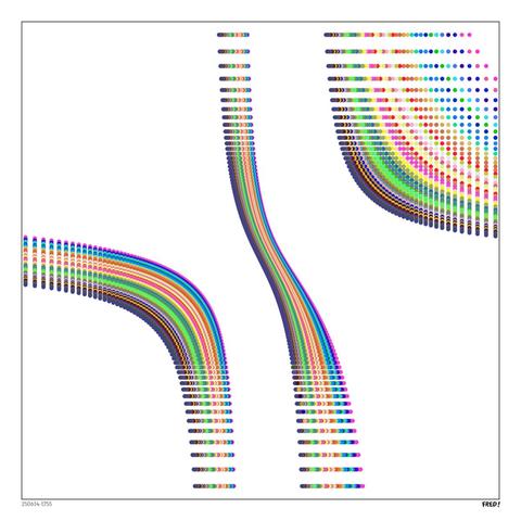 Lines of multicoloured dots