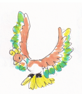 A chibi Ho-Oh flapping its wings
