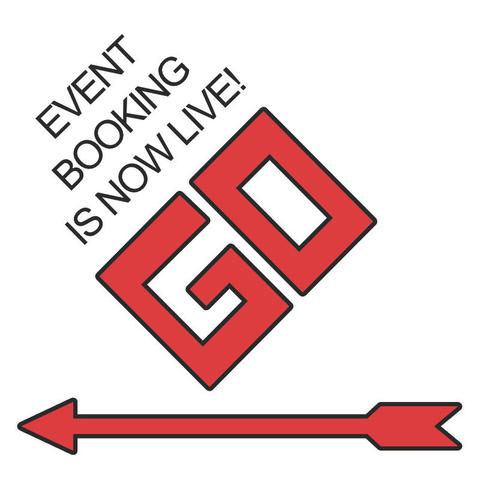 Monopoly style Go symbol, signifying that event booking is live.