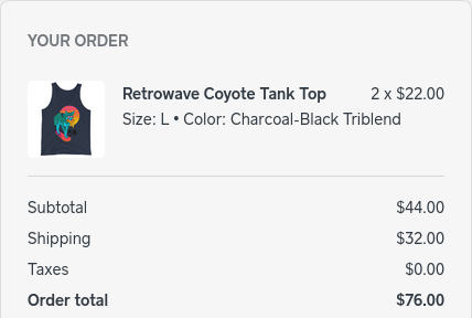 An order for two of the aforementioned tank tops.