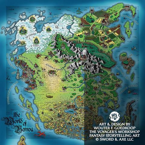 The map of Verroa, the setting of the RPG video game Dark Deity 2.