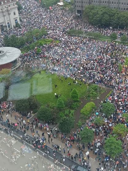 Thousands of demonstrators leaving Love Park in Philadelphia to march to the Art Museum, where the rally is taking place.