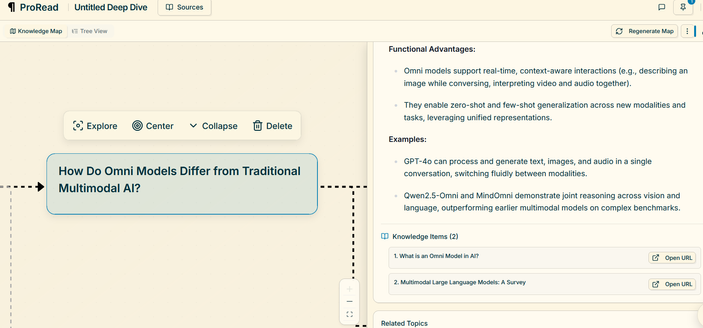 Screenshot showing part of the response generated to my query including references that can be opened.