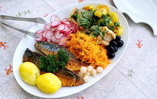Das ganze Essen auf einem großen Teller serviert.