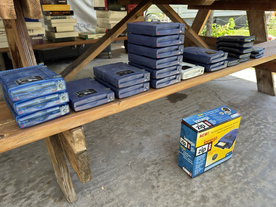 Photo of many Iomega ZIP drives
