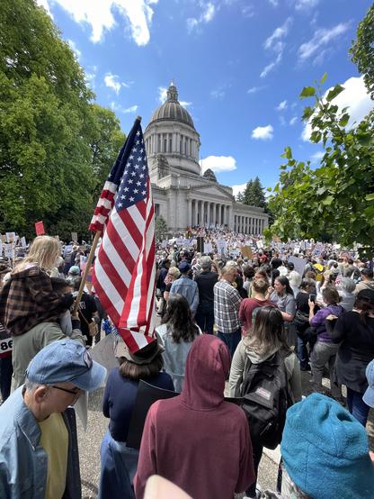 A very large crowd, thousands, at the WA Capitol.