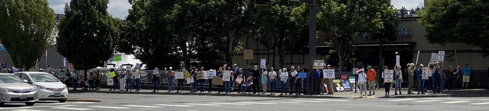 protest crowd on one corner in kenmore