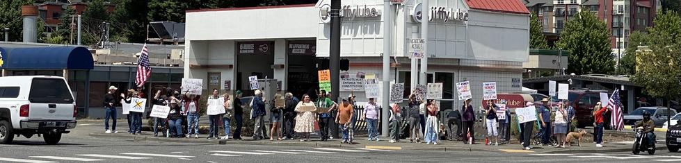 protest crowd on one corner in kenmore