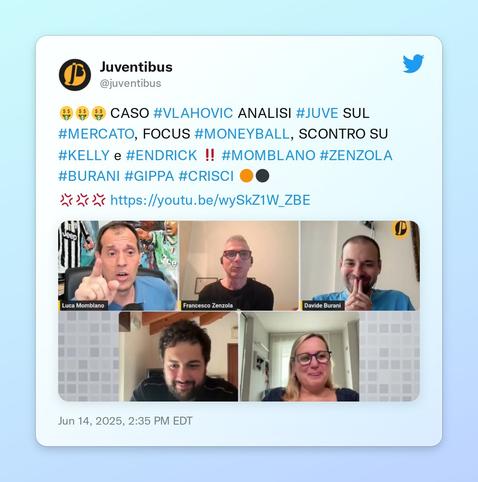 🤑🤑🤑 CASO #VLAHOVIC ANALISI #JUVE SUL #MERCATO, FOCUS #MONEYBALL, SCONTRO SU #KELLY e #ENDRICK ‼️ #MOMBLANO #ZENZOLA #BURANI #GIPPA #CRISCI 🟠⚫️

💢💢💢 https://t.co/2NAlQuFFWe https://t.co/h3sgxRX2hW