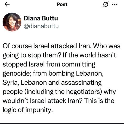 Of course Israel attacked Iran. Who was going to stop them? If the world hasn't stopped Israel from committing genocide; from bombing Lebanon, Syria, Lebanon, and assassinating people (including the negotiators) why wouldn't Israel attack Iran? This is the logic of impunity