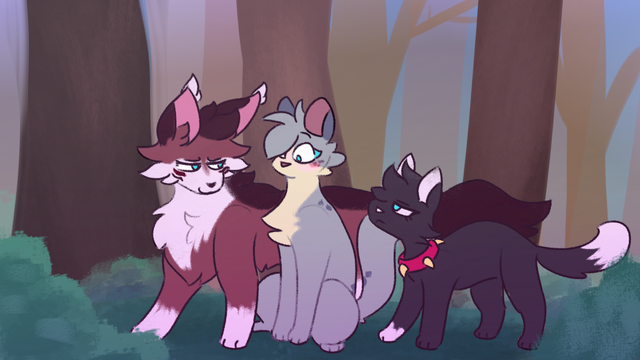 drawing of hawkfrost and scourge looking at ashfur while ashfur blushes