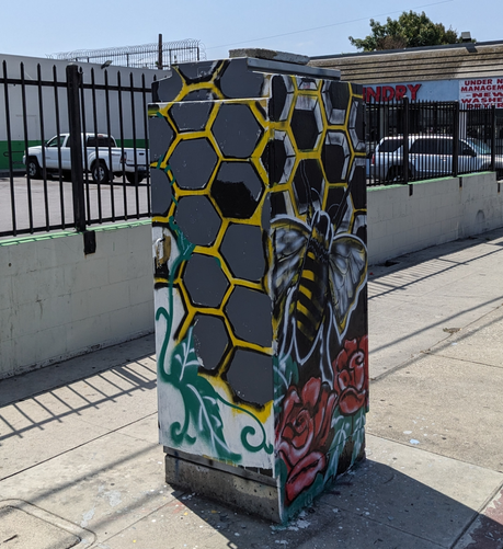 Utility box painted on a bee and rose motif