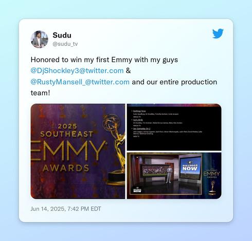 Honored to win my first Emmy with my guys @DjShockley3 &amp; @RustyMansell_ and our entire production team! https://t.co/d5tAFZTAaE