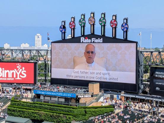 The jumbotron at Rate Field in Chicago
