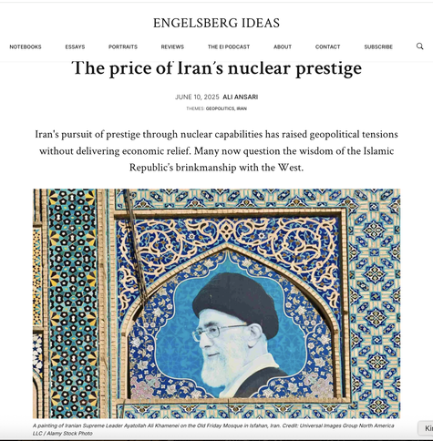 top page of article

The price of Iran's nuclear prestige - Engelsberg ideas

https://engelsbergideas.com/essays/the-price-of-irans-nuclear-prestige/

image:
A painting of Iranian Supreme Leader Ayatollah Ali Khamenei on the Old Friday Mosque in Isfahan, Iran. Credit: Universal Images Group North America LLC / Alamy Stock Photo