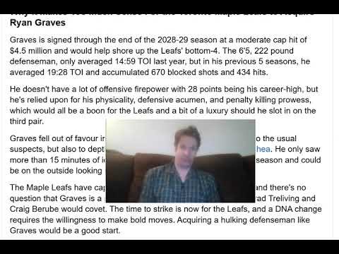 RYAN GRAVES COULD BE A UNDERRATED PIECE FOR LEAFS BLUELINE!