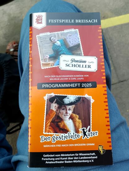 Programmheft 2025, zu sehen sind die beiden benannten Stücke mit jeweils einem Foto und Titel.