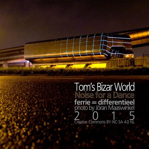 An illuminated modern building with a sleek, curved design at night. The foreground features a wet road reflecting lights. Text overlays indicate the title "Tom's Bizar World" and details about the photo.

Tom’s Bizar World uit 2015 Noise for a Dance
Instrumenten en geluiden
de bewerkte opnamen maakte ik in 2010 in Amsterdam tijdens een wandeling door de stad – de stemmen zijn van Franse toeristen – de stretch is opname gemaakt in een bazaar op de Albert Cuyp. 
	•	Strechted noises
	•	Stadsgeluiden
	•	Drum Kit
luister op https://ferrie.audio/b/1Ay