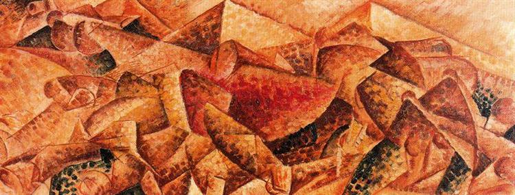 Plastisk dynamism, häst och hus. Umberto Boccioni.