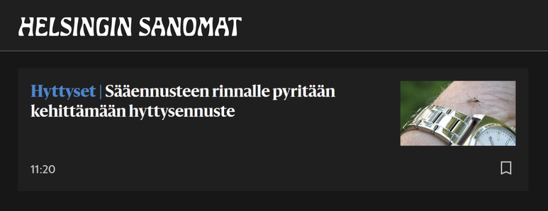 Sääennusteen rinnalle pyritään kehittämään hyttysennuste

HS 2025-0615