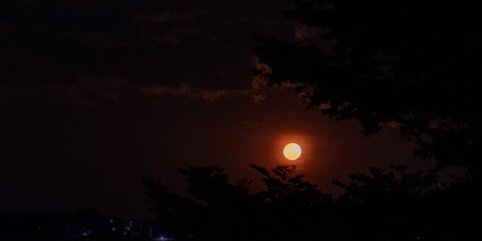La lune, un arbre, des nuages