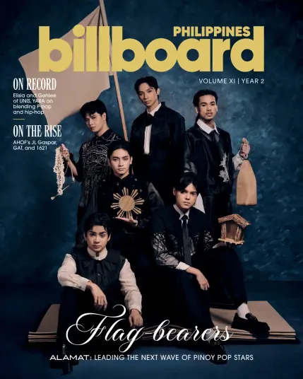 Billboard Philippines' June 2025 cover featuring Alamat captioned "Flag-bearers: Leading the next wave of Pinoy pop stars".
