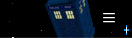 A Tardis spins on a black background with stars next to a menu icon.