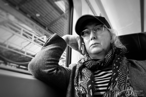 Self-portrait in my favourite Herringbone jacket on the train at Heuston Station in Dublin, waiting to depart for the countryside.