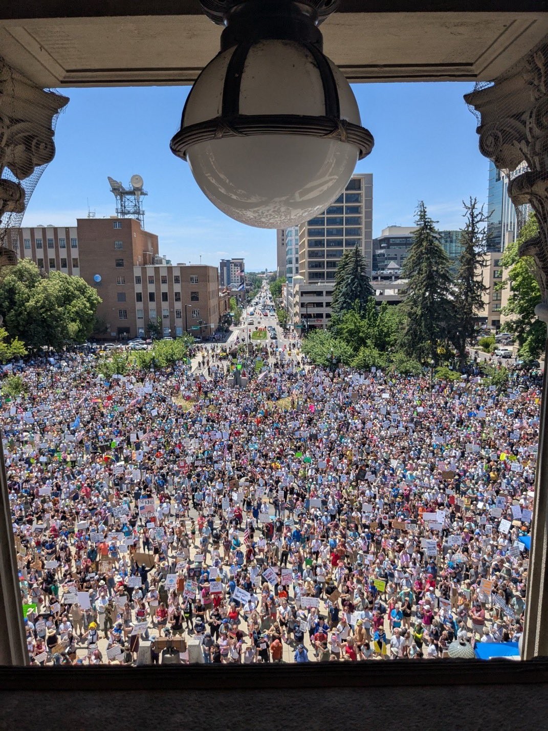 crowd at a protest rally in Idaho