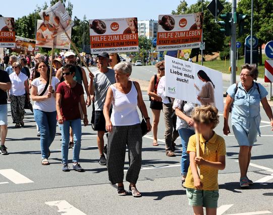 Auch einige Kinder nahmen an dem Schweigemarsch Teil. Ob diese freiwillig Plakate getragen haben blieb offen. Ein Junge trägt ein Plakat mit dem Aufdruck "Mama, ich liebe dich! Liebe mich auch!".