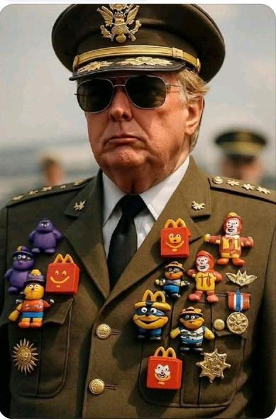Trump in military outfit with McDonald's medals