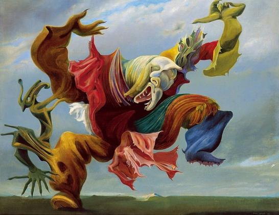 Bild Der Hausengel von Max Ernst, sieht eher wie ein anfliegender Drache aus.