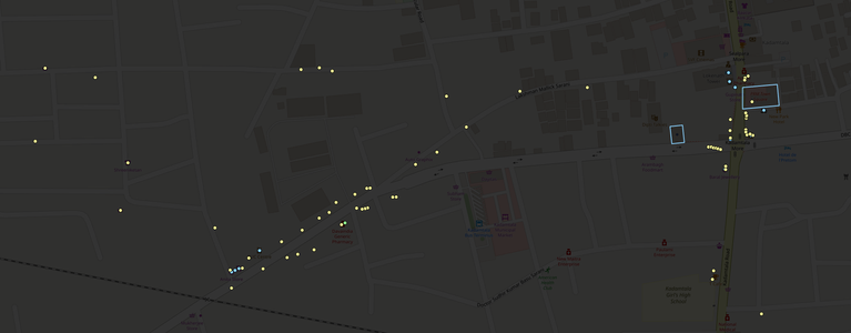 A view of the features added and/or modified during the mapping party on Achavi.