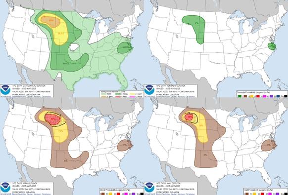 Scattered severe thunderstorms capable of producing large to very large hail and swaths of severe/damaging gusts (some 75+ mph) are likely across portions of central/eastern Montana into northeast Wyoming and the western Dakotas this afternoon through tonight. Additional strong to severe thunderstorms may occur across the central/southern Plains, and over parts of Virginia and North Carolina.  #WeatherAwareDay #weather #wx #SPC #TheOutpost #SevereWeather 


Widespread Showers in the Eastern US; Severe Thunderstorms in the Plains; Heatwave in the Desert Southwest
Widespread showers and thunderstorms across much of the central and eastern U.S. will produce areas of excessive rainfall, especially in the southern Mid-Atlantic states. Scattered severe thunderstorms are expected from Montana into portions of the central/southern Plains this weekend. A heatwave will build in the Desert Southwest, in parts of Arizona, southeastern California, and southern Nevada.