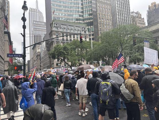 Marchers heading south on 5th Avenue Manhattan, at 41st Street. NYC NoKings protest.