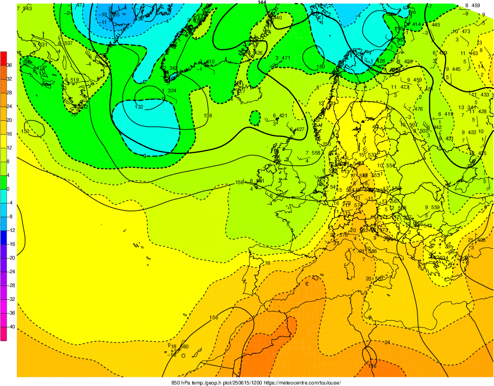 Analyse en altitude de la sitation météo en Europe ce jour.