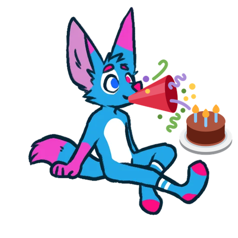 an image of Socks Candy poorly edited with a party popper and cake emoji
original art by surli