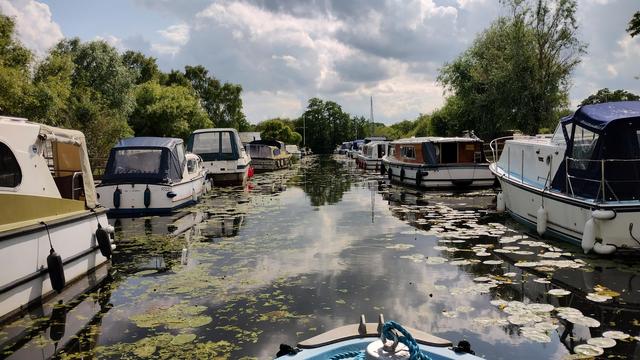 Making our way out of Long Dyke by Wayford Bridge on the Norfolk Broads.