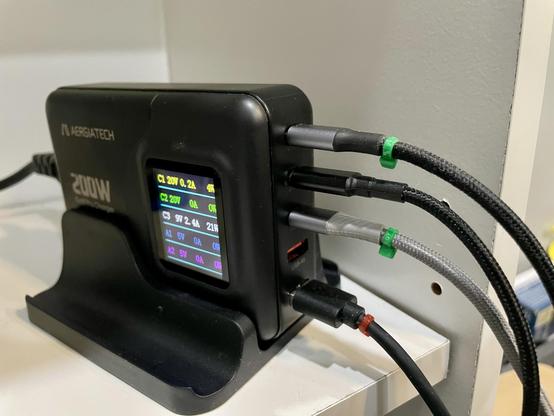 I’ve started color-coding my USB-C cables. Here is a photo of them plugged into my USB-C charger.