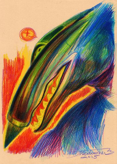 A colorful traditional portrait of a plane creature.