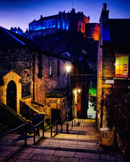 Looking down the Vennel to the Castle at sunset