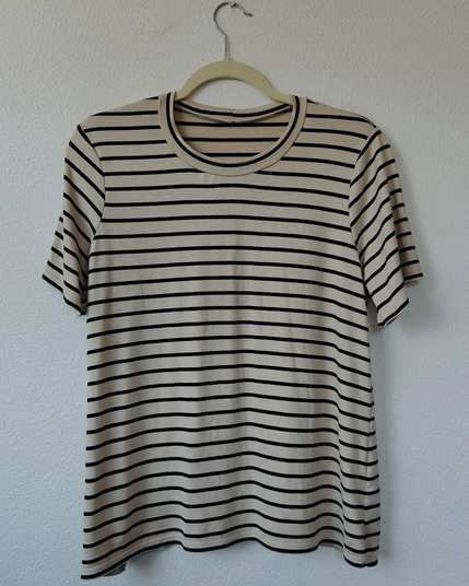 bamboo tee in natural/black stripe colorway