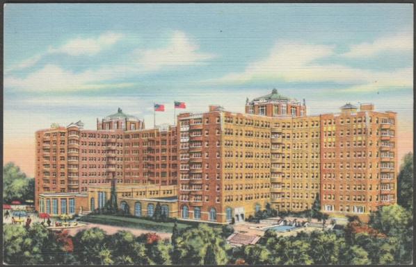 Printed colour linen-type postcard showing a view of the Shoreham Hotel on Connecticut Avenue in Washington DC, USA.

Published by Curt Teich, Chicago, No 5B-H1259, 1945.

Postally unused, but with message, dated 9 April 1947.

Very good condition, with very slight corner bumps.