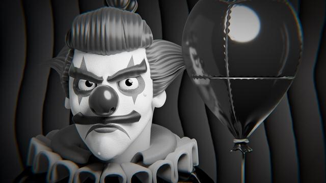 A clown and a balloon