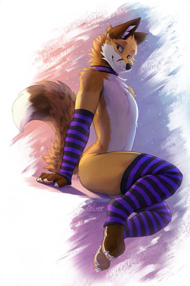 Furry artwork of me as an anthro red femboy fox striking a pose