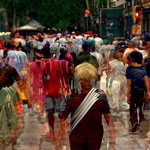 Barcelona digital edited street photography, made with the GNU Image Manipulation Program + G'MIC-Qt filters.