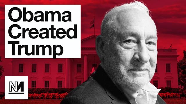 picture of Nobel prize winnging economist Joseph Stiglitz with the title "Obama Created Trump".